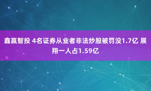 鑫赢智投 4名证券从业者非法炒股被罚没1.7亿 展翔一人占1.59亿